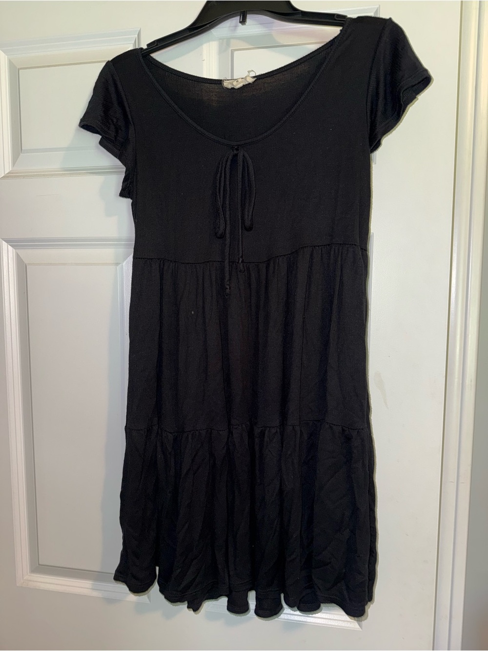 See You Monday Black Mini Dress with Tie Front